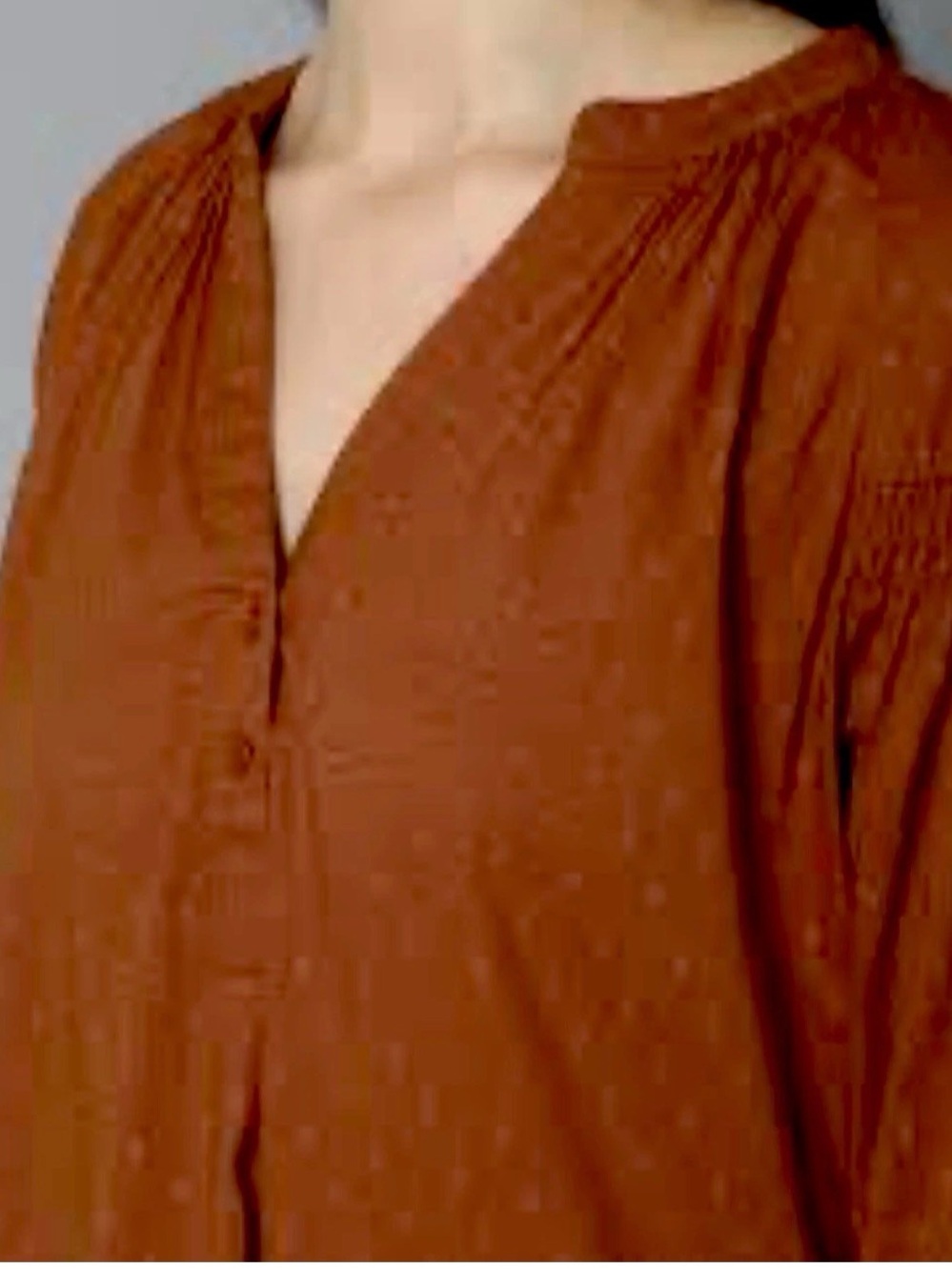 Allen Solly Rust Brown Self-Design Mandarin Collar Blouse Top Size L NWT - Picture 2 of 11